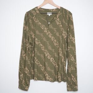Wonderly Womens Shirt Size XXL Sage Green Orange Floral Peasantcore Boho Prairie